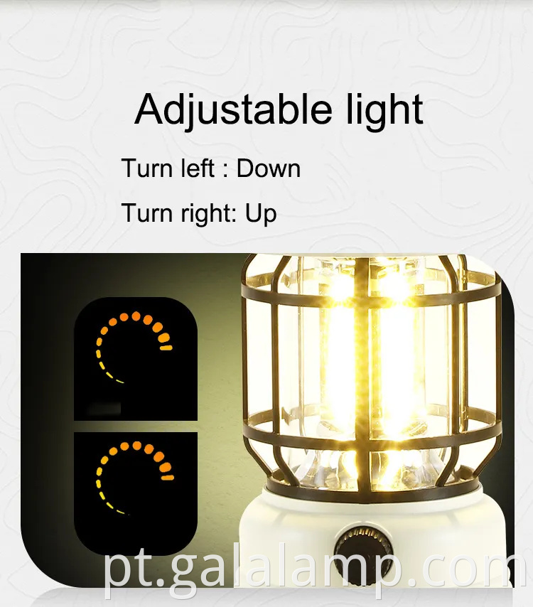 Lanterna de LED portátil para acampar com design retrô e bateria recarregável